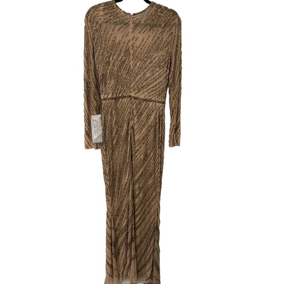 Mac Duggal Size 10 $598 NWT Long Sleeve Heavily Beaded Column Gown Mocha - Picture 5 of 12